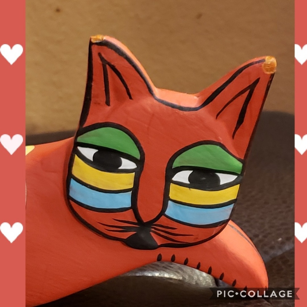 Modern mid century wooden handmade cat decor